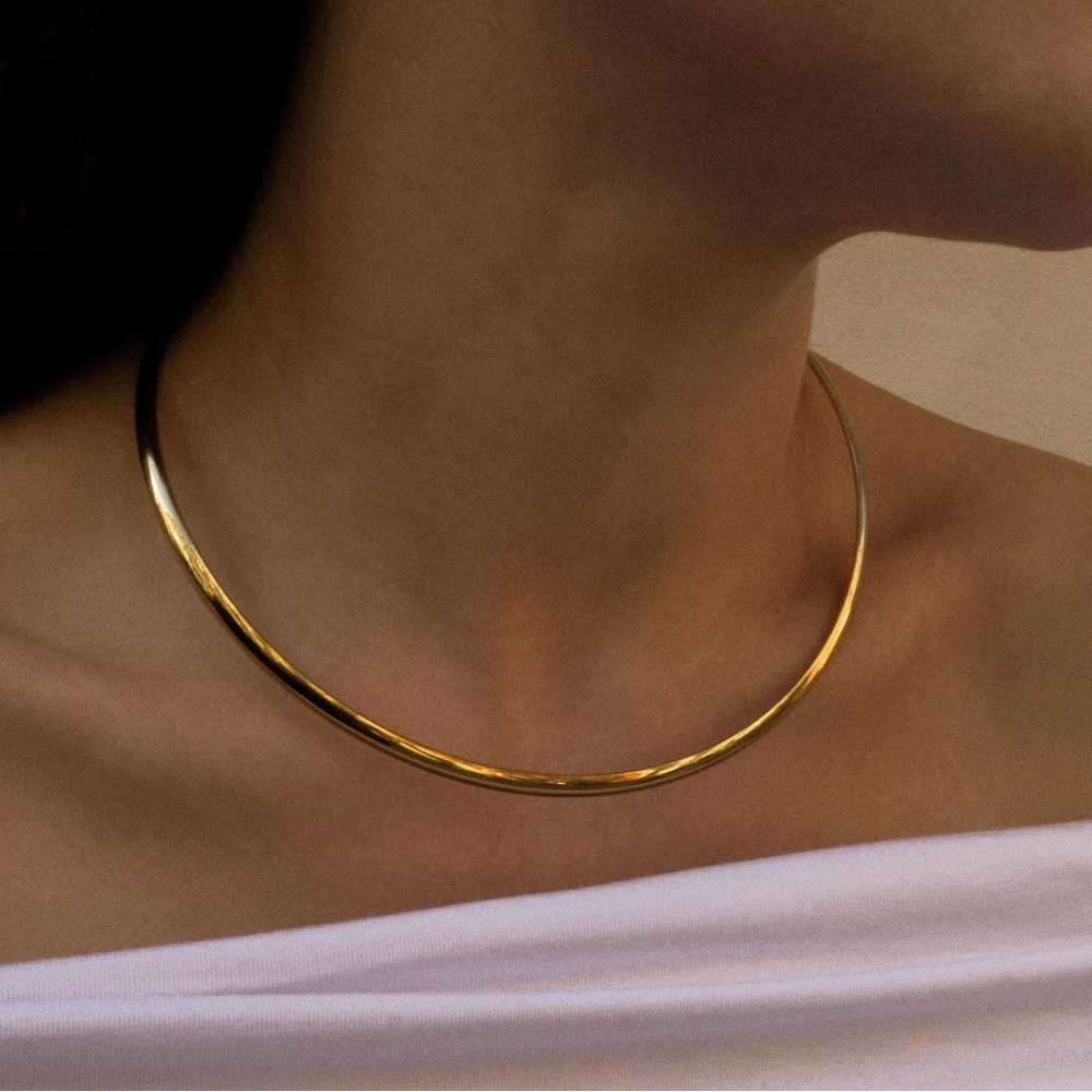 Elegant Gold Choker Necklace, Solid Collar Necklace
